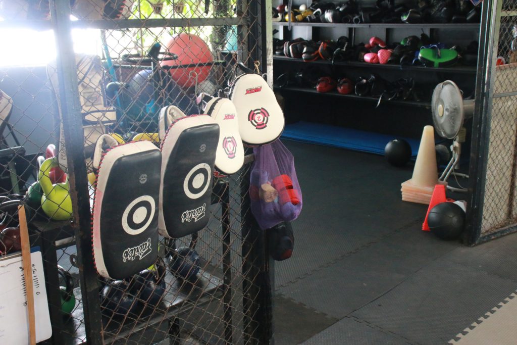 Pads and gloves at One Step Rehab fitness training center