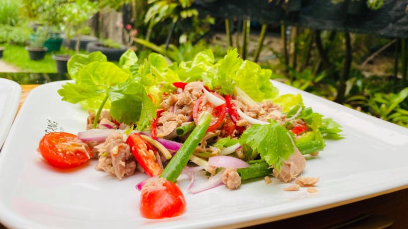 Healthy meal with local ingredients served as Thai-western-fusion