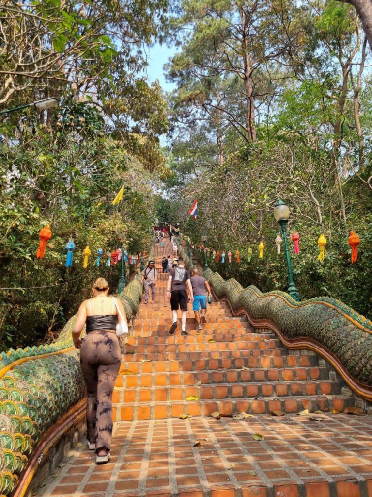 Stairway to the top of Doi Suthep mountain for the famous temple and panoramic views