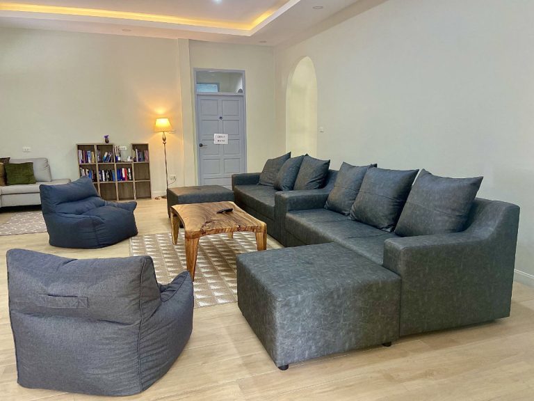 Games room and library for guests to socialize and watch recovery movies