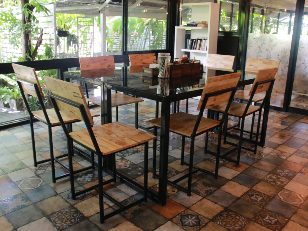 Garden terrace dining area at One Step Rehab