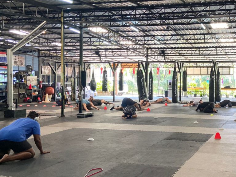 One Step recovery group stretches on foam matts