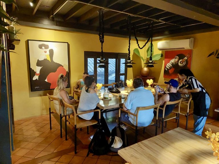 Enjoying lunch at a Thai fusion restaurant