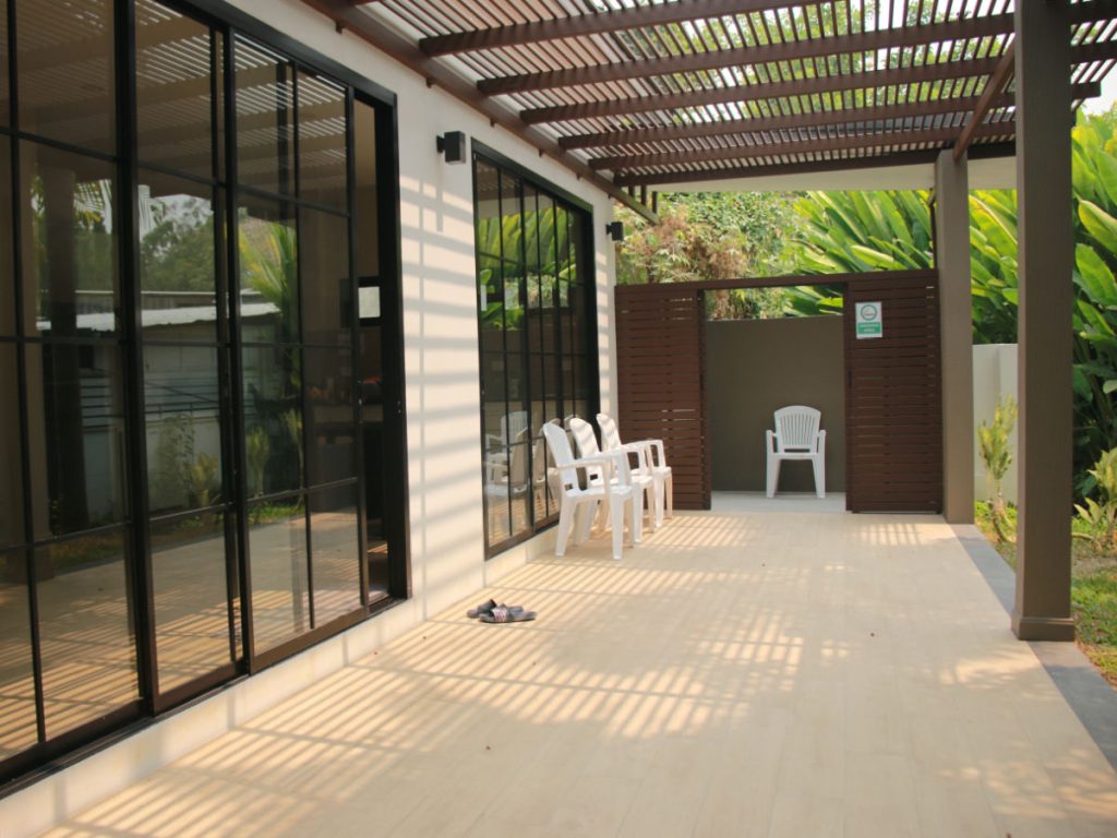 Designated smoking area on the campus grounds