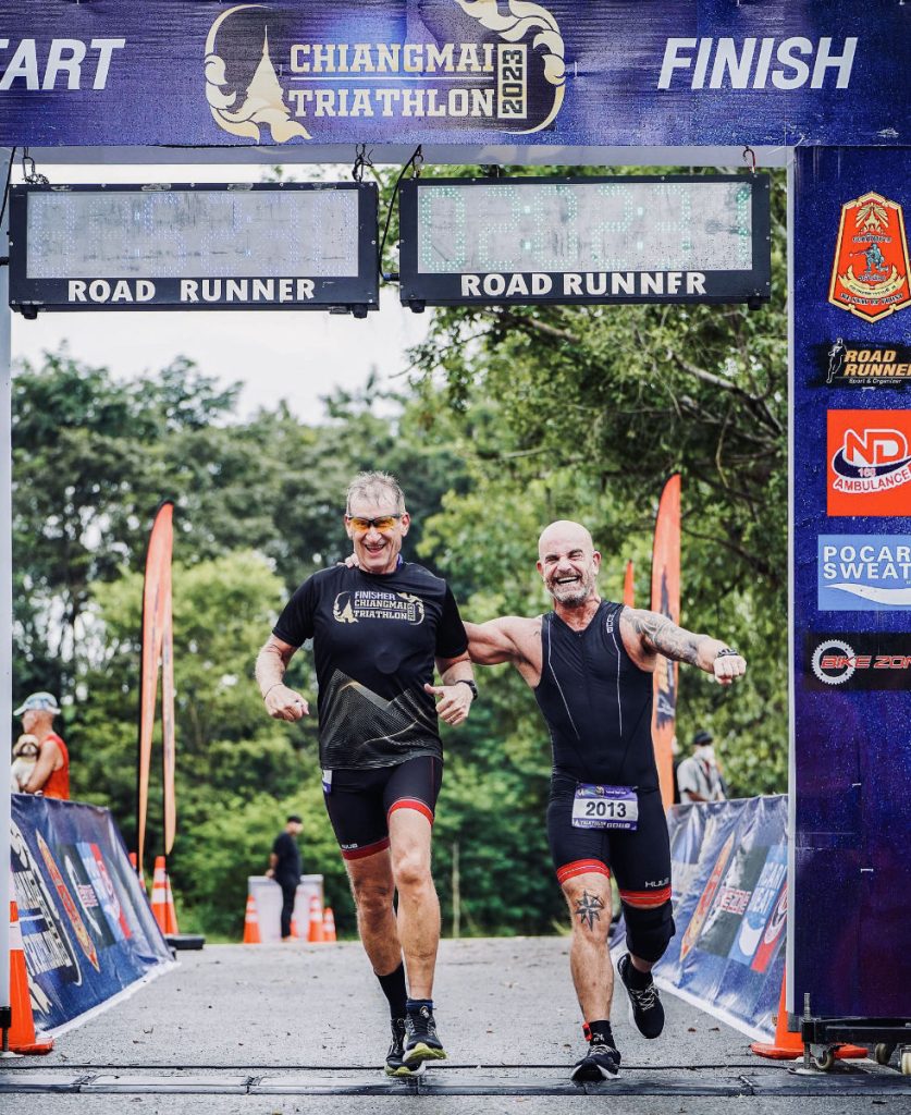 Crossing the triathlon finish line