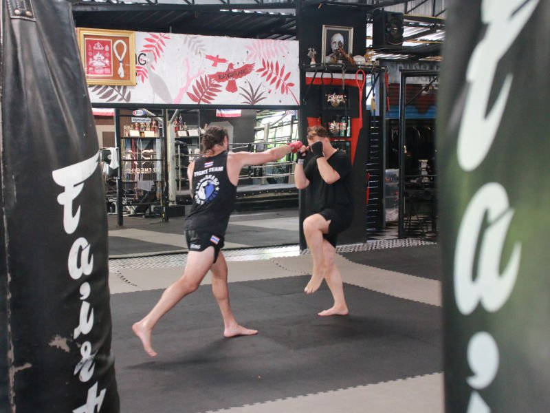 Informal sparring session in Thai rehab gym