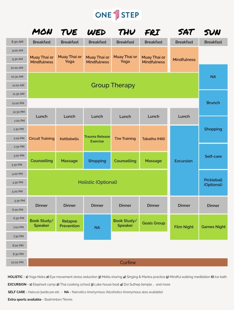 One Step Rehab client timetable June 2025
