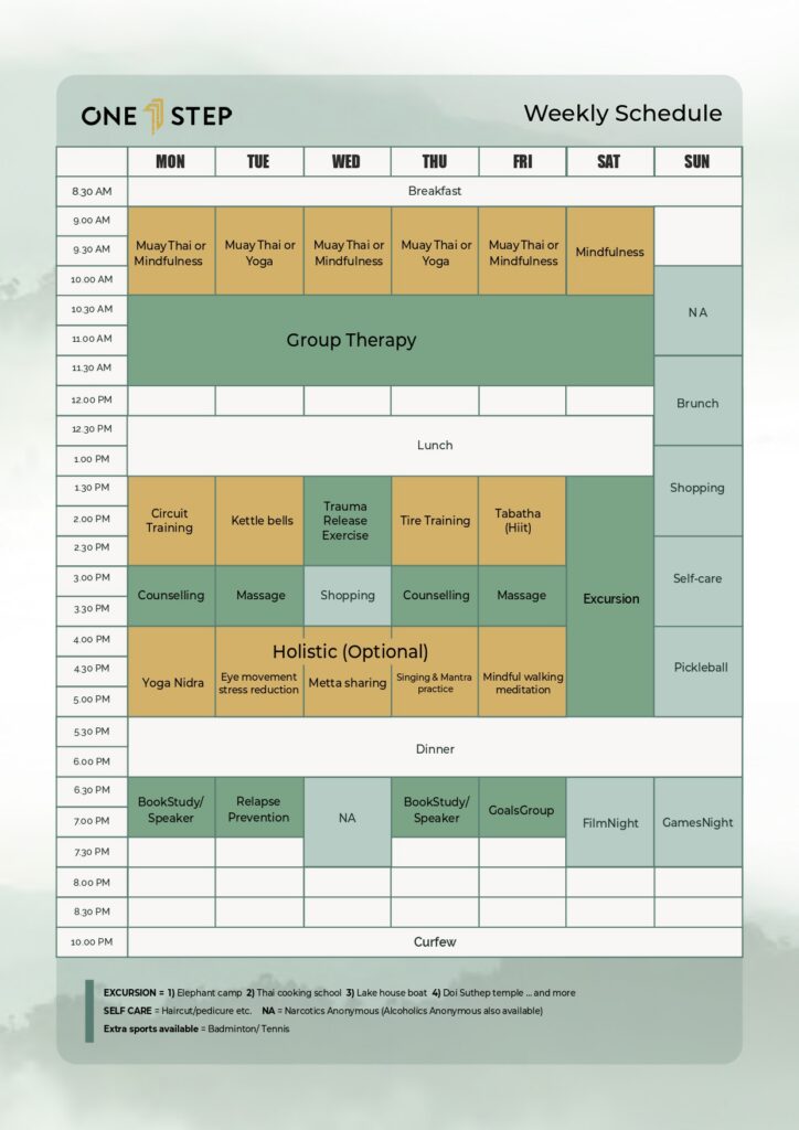 One Step Rehab Weekly Treatment Schedule