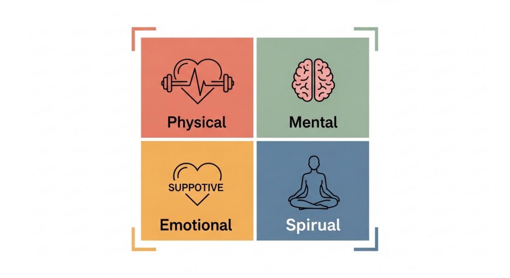 Four-part holistic addiction treatment framework infographic
