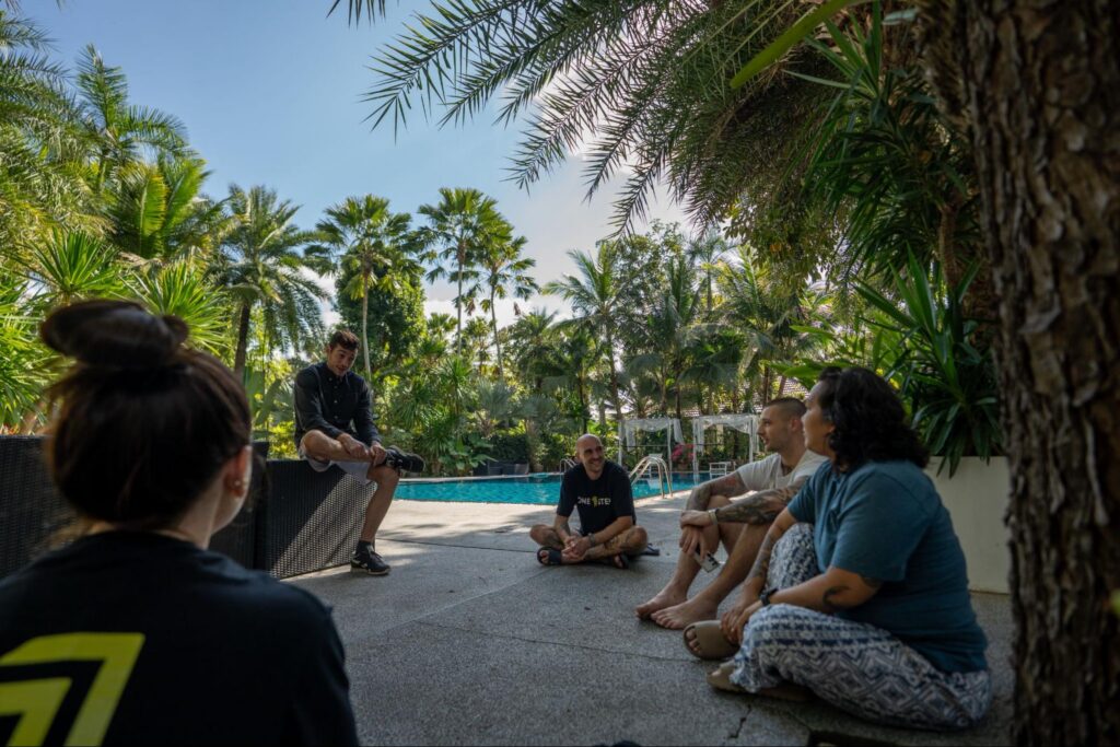 Online aftercare group therapy session at One Step Rehab Thailand