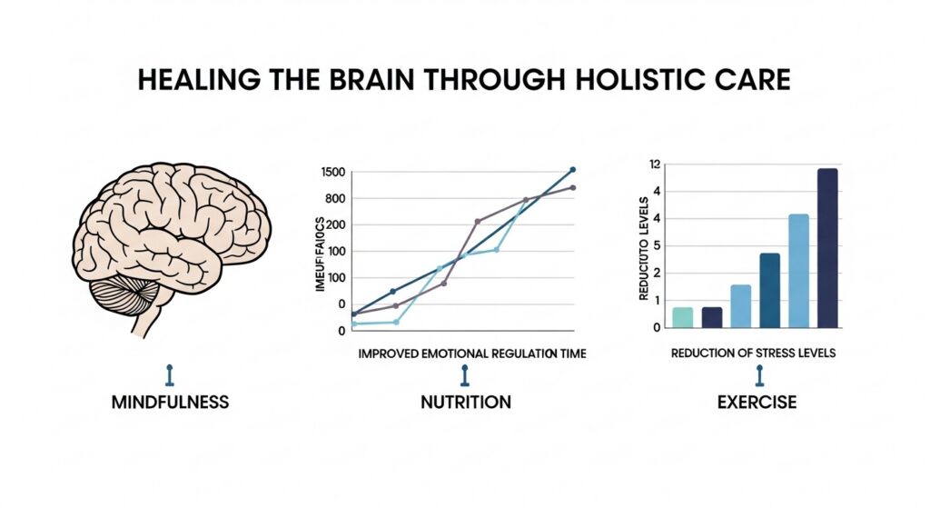Infographic showing how holistic therapies support brain recovery