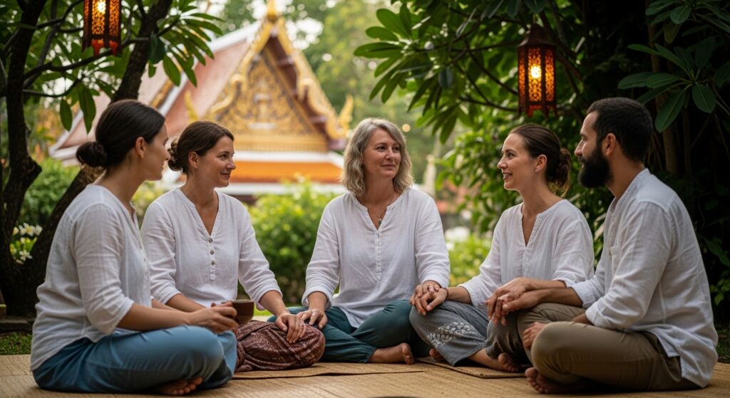 Support group session in a Thai holistic rehab setting