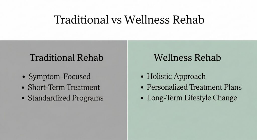 Comparison between traditional rehab and holistic wellness rehab approach