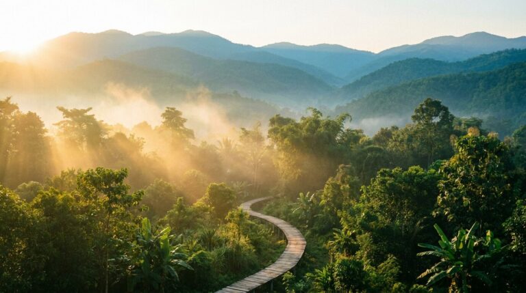 Forested mountain path in northern Thailand symbolising the alcohol detox and rehab recovery journey