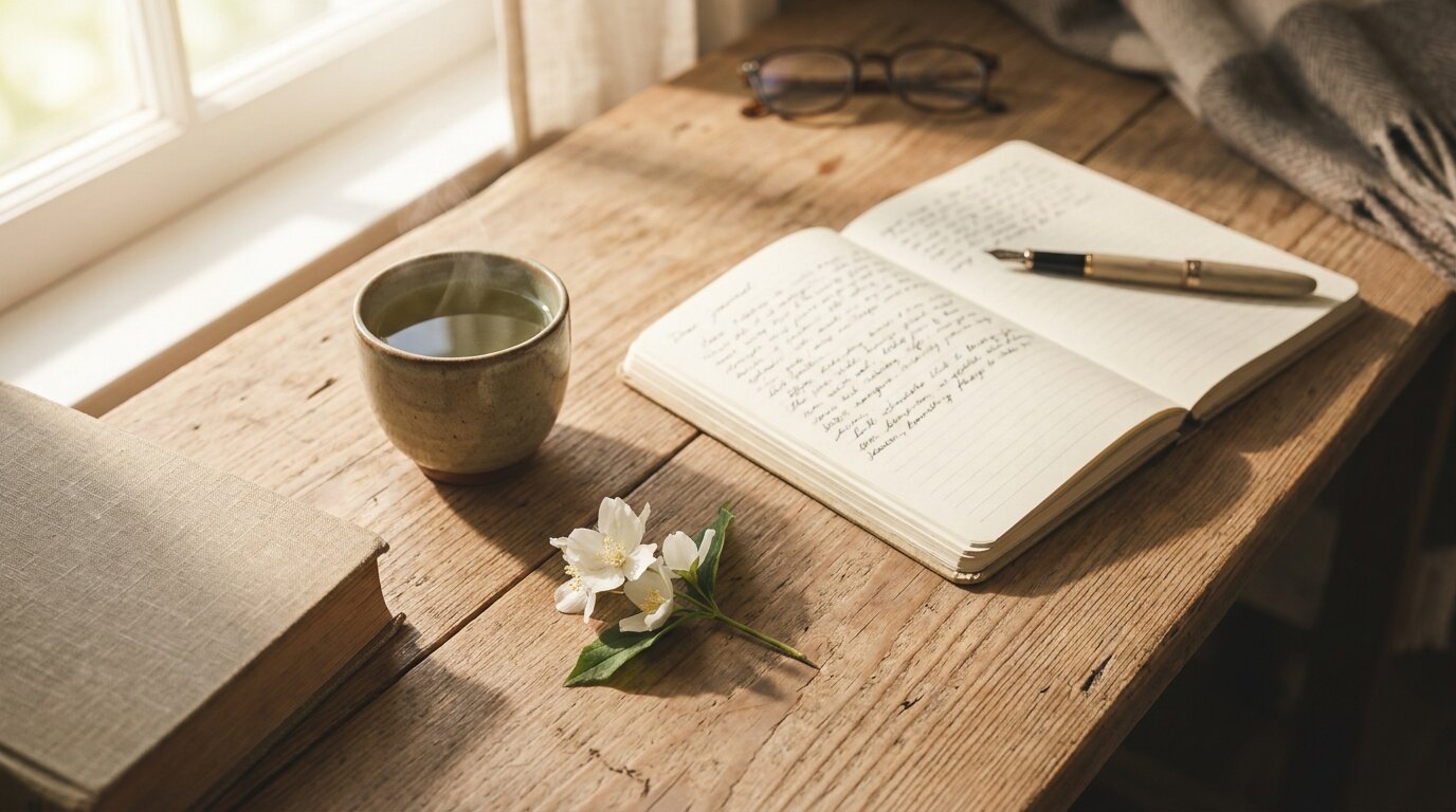 Open journal and pen on a wooden desk representing the active therapy work of alcohol rehab