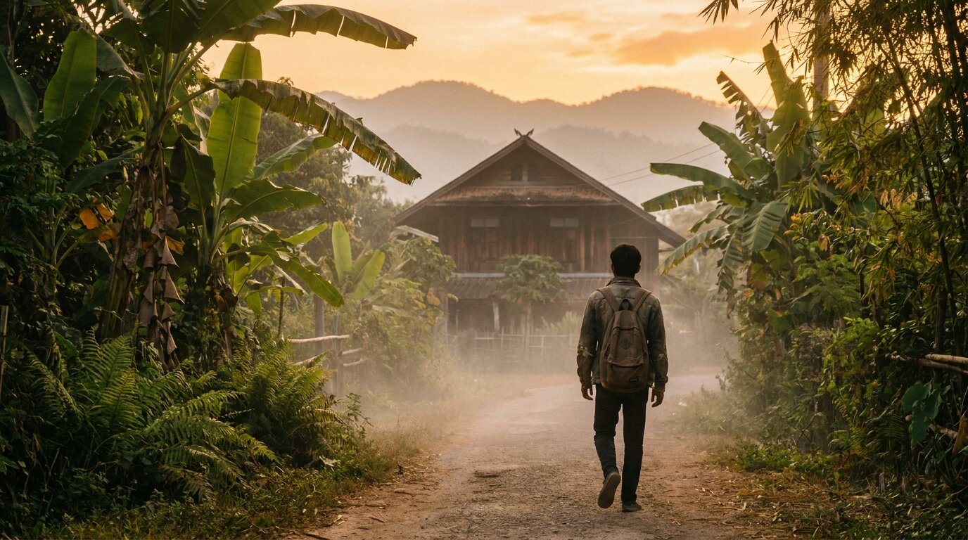 Person stepping back from a social pattern of ketamine use, walking alone at sunrise