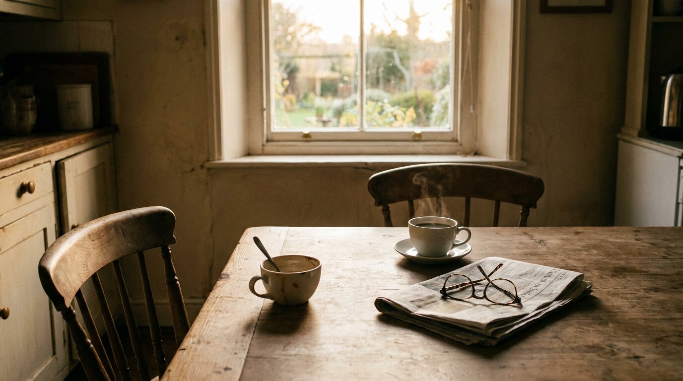 Two coffee cups on a kitchen table suggesting a careful conversation about cocaine use