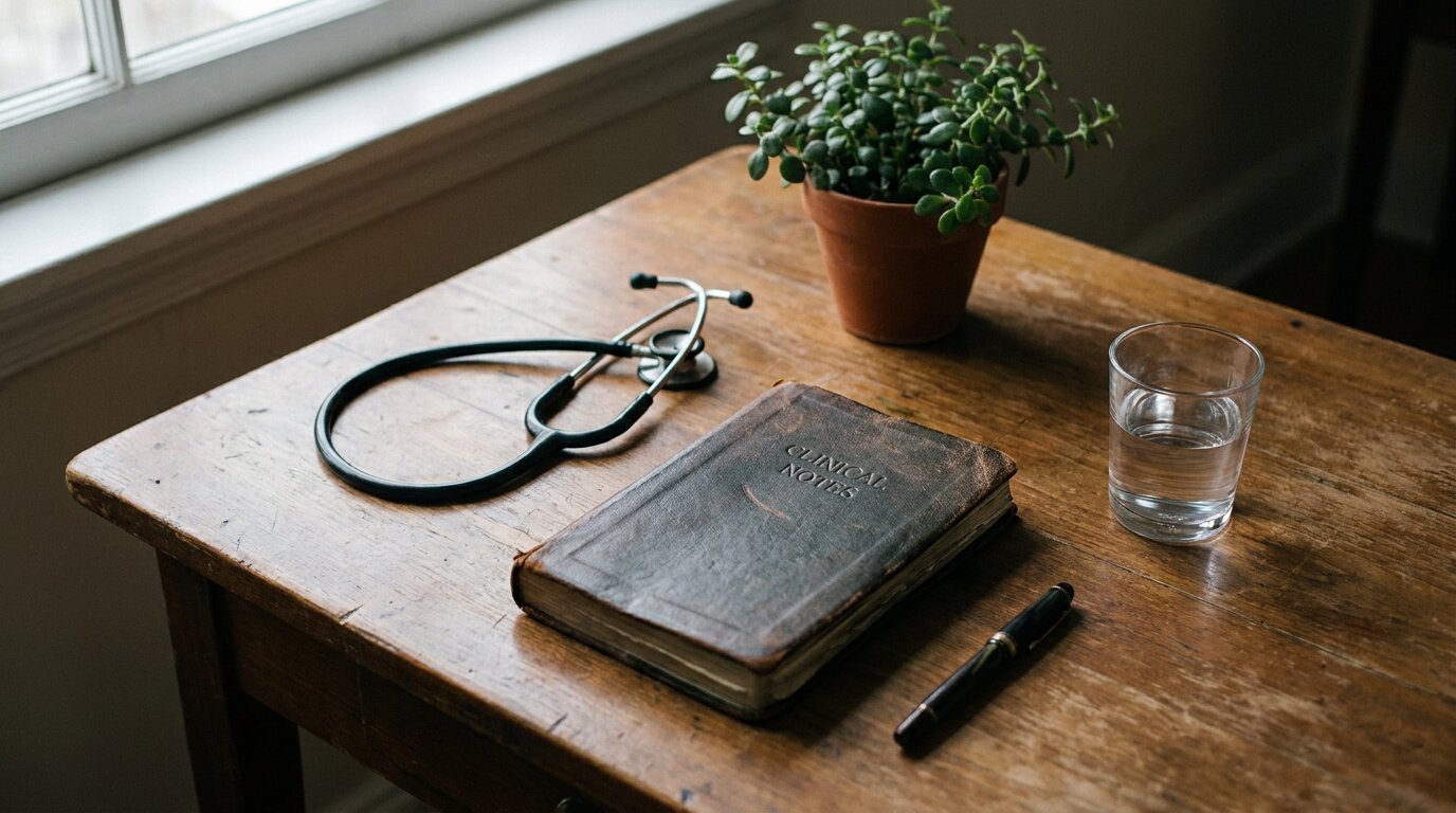 Doctor stethoscope and notebook on desk representing inpatient alcohol rehab assessment