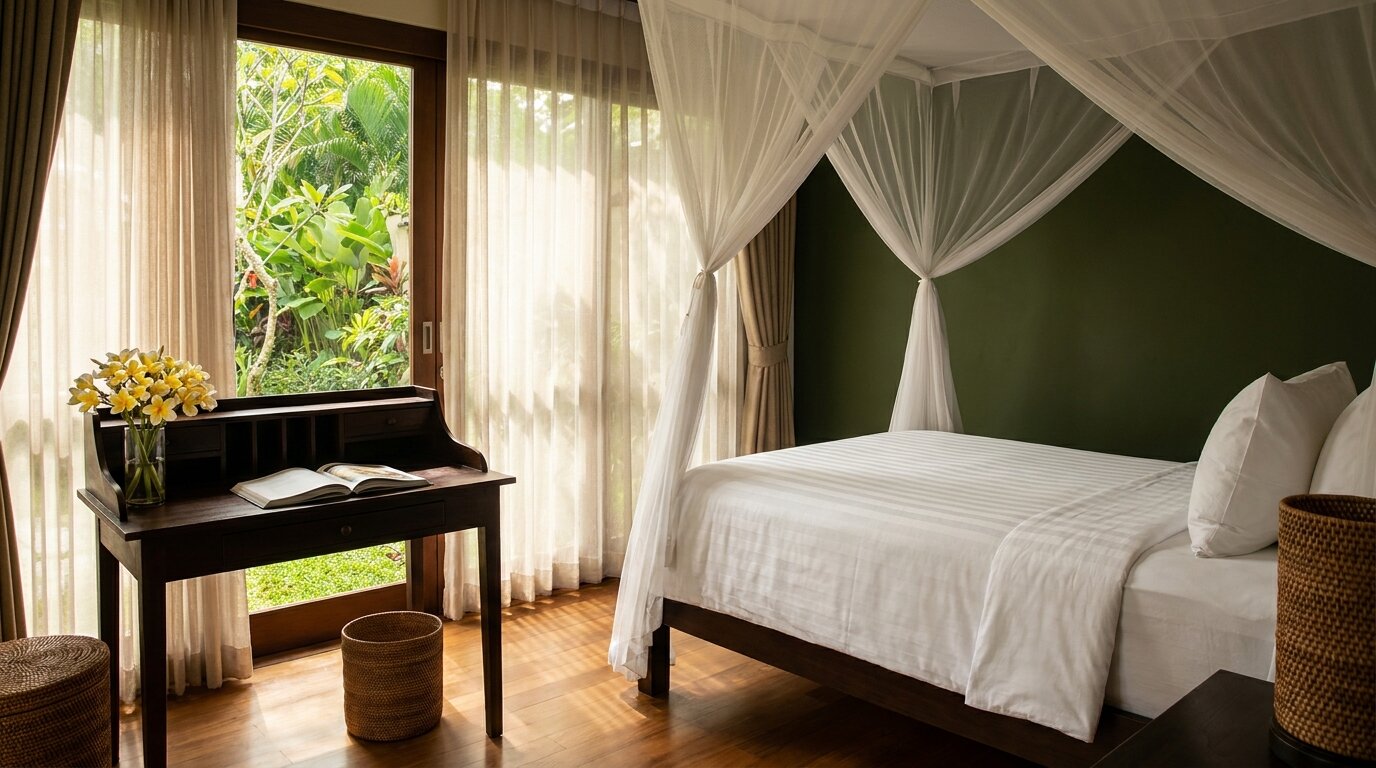 Clean residential bedroom representing the structured environment of inpatient alcohol rehab