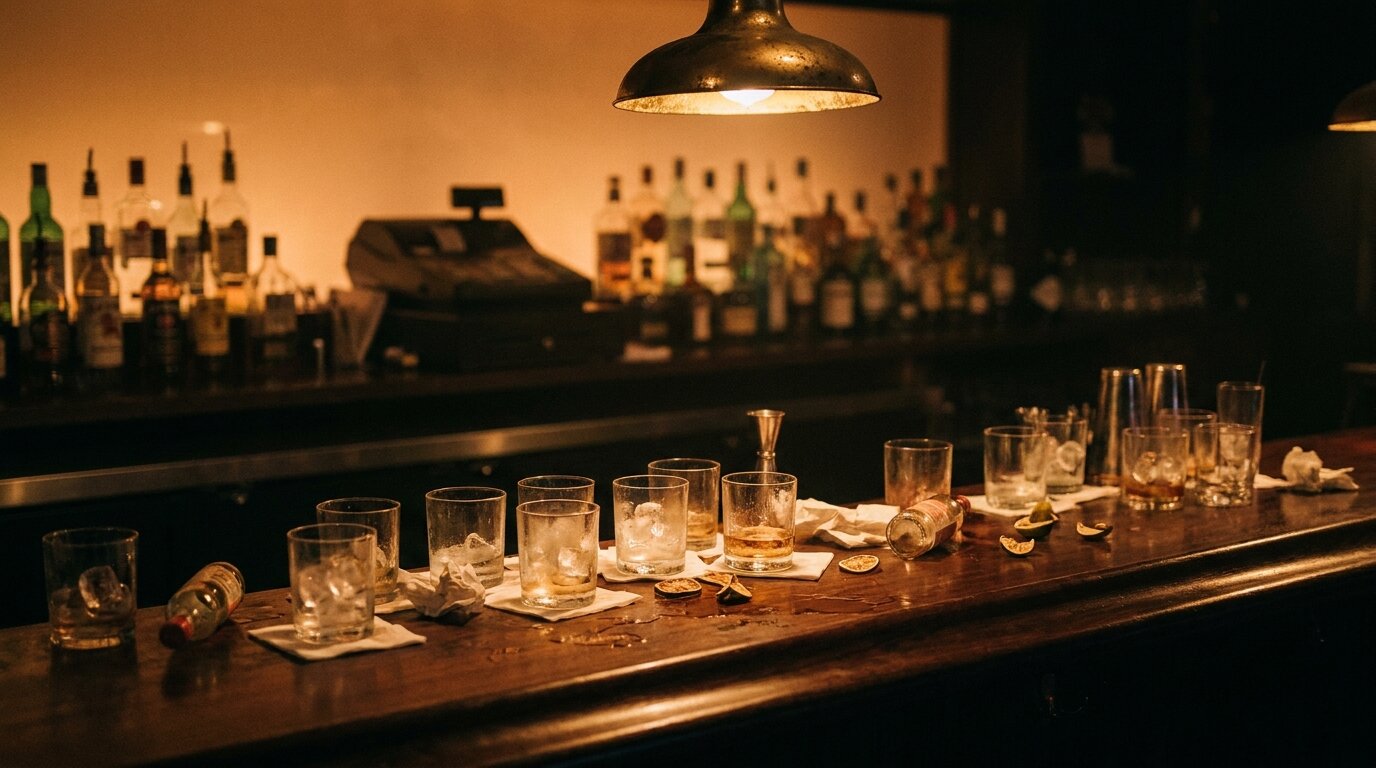 Dim empty bar suggesting the danger of mixing ketamine with alcohol and other depressants