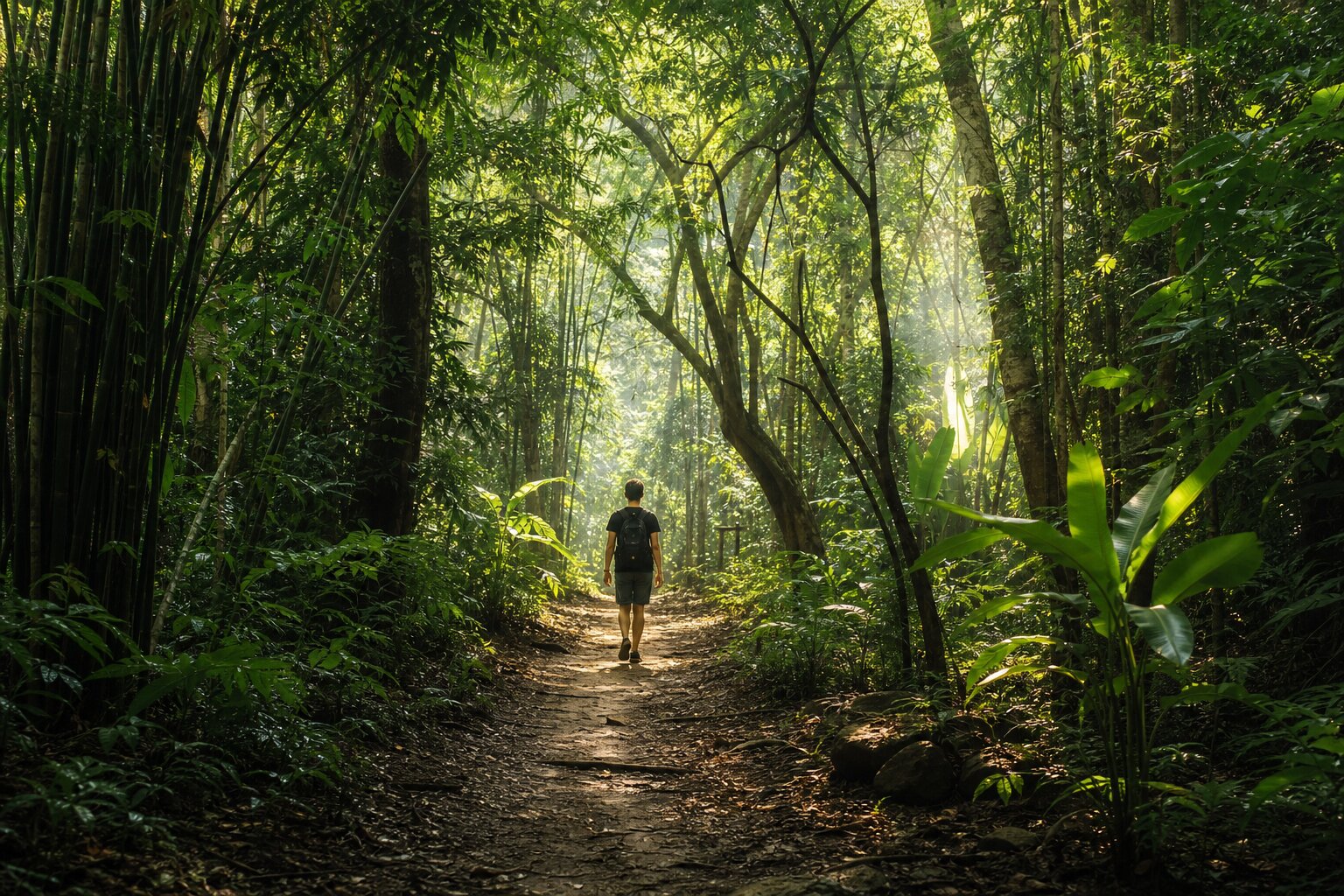 Person walking a forest trail in Thailand representing the path to recovery from ketamine dependence