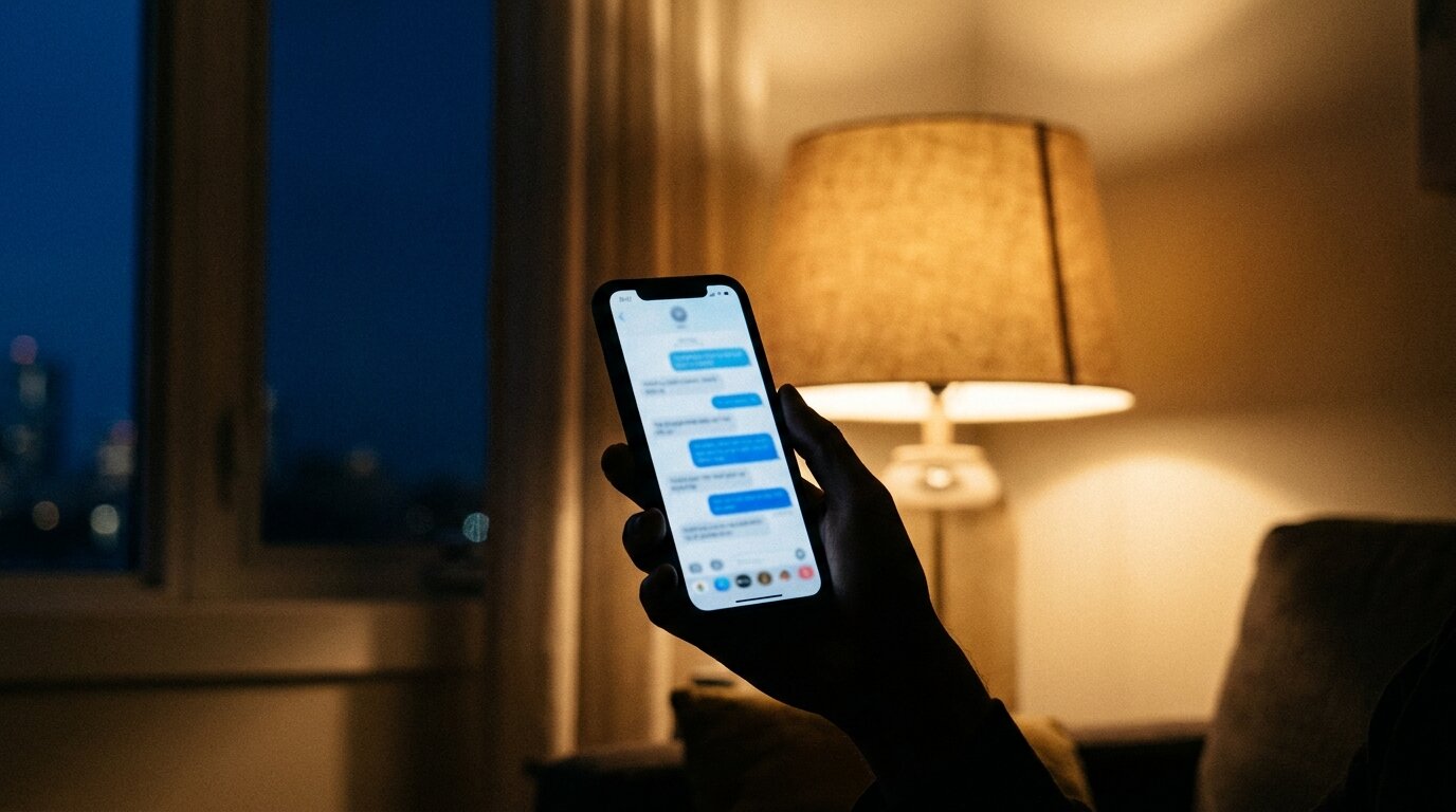 Silhouette of a hand holding a phone at night — reaching out for accountability contact during a craving wave in withdrawal