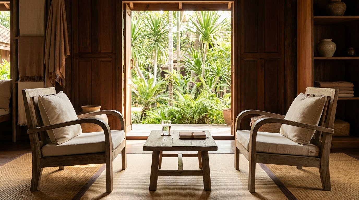 One-to-one therapy room at a residential rehab in Northern Thailand where ACT is delivered alongside CBT and DBT