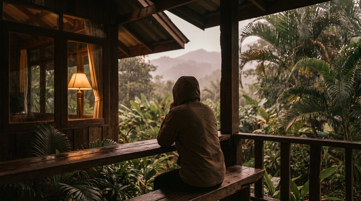 Person reflecting on a quiet veranda representing the first 90 days of meth aftercare