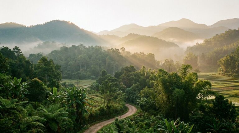 Misty mountains at dawn in northern Thailand symbolising recovery from cannabis withdrawal