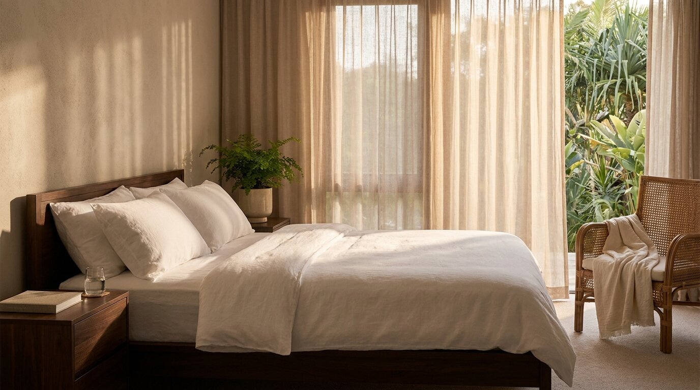 Peaceful Thai bedroom representing rest during the cocaine withdrawal crash phase