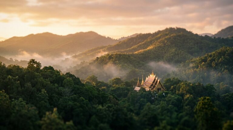 Lush Chiang Mai mountain landscape at sunrise representing residential rehab setting for medical detox