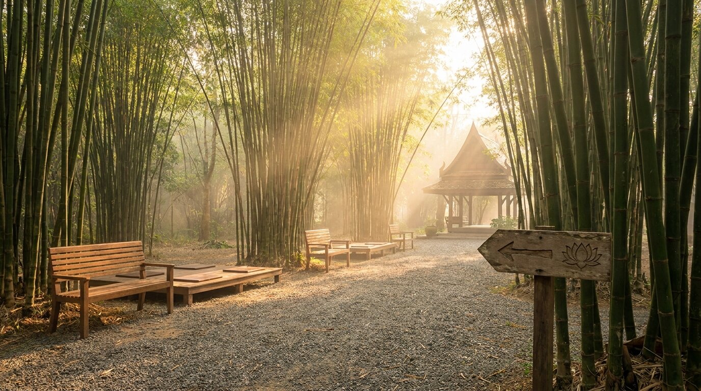 One Step inpatient substance abuse rehab Thailand — bamboo forest walking path