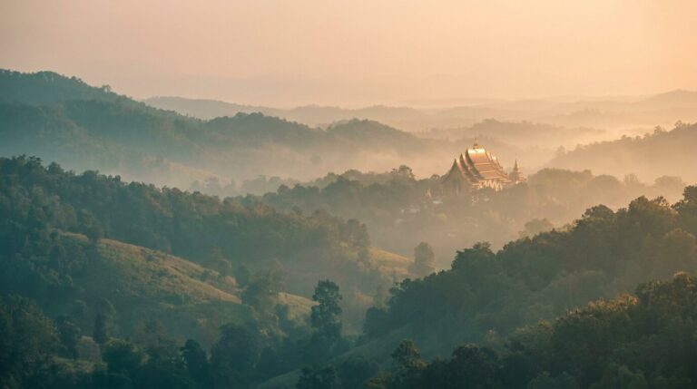 A serene Chiang Mai mountain valley at golden hour — editorial featured image for the opiates vs opioids vs heroin guide