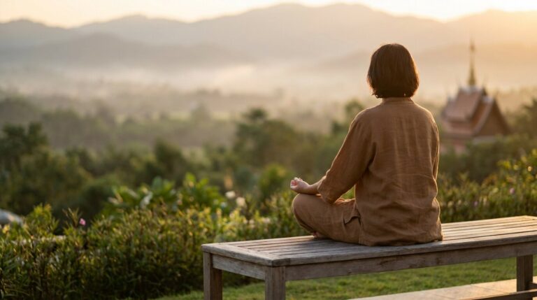 A quiet moment of reflection overlooking Chiang Mai — the kind of environment break outpatient alcohol rehab cannot offer