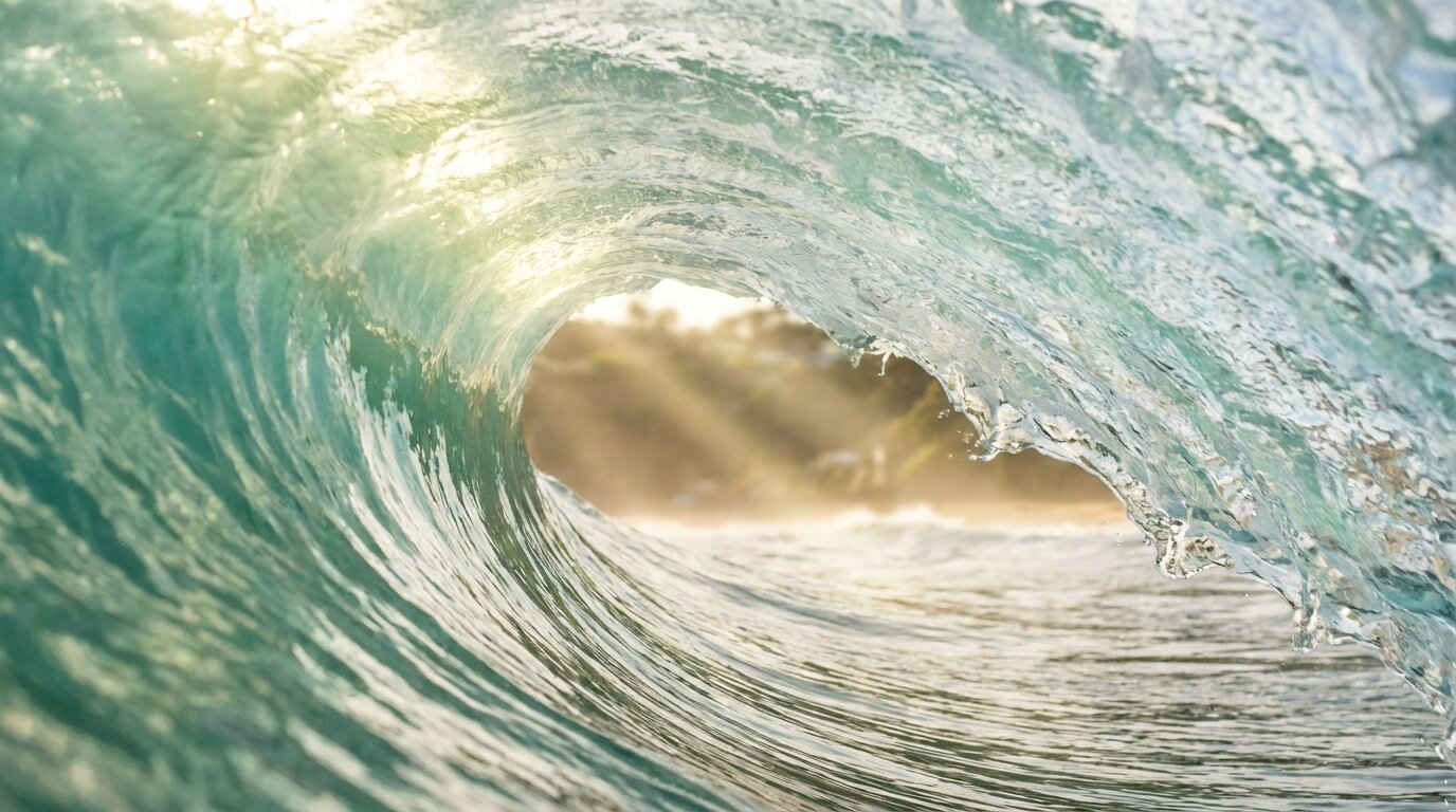 Translucent ocean wave illustrating how cravings peak and pass during urge surfing
