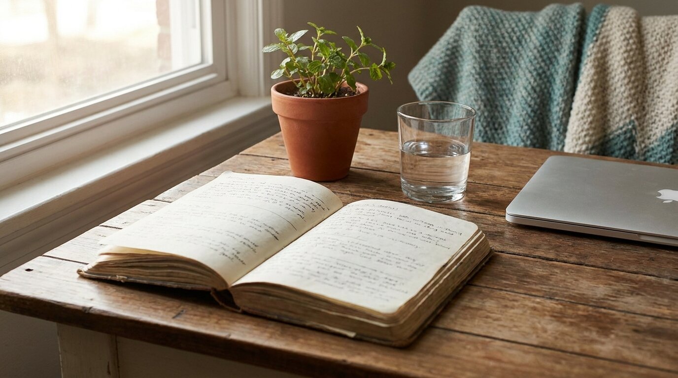 Open journal representing the first 30 days of outpatient rehab while working