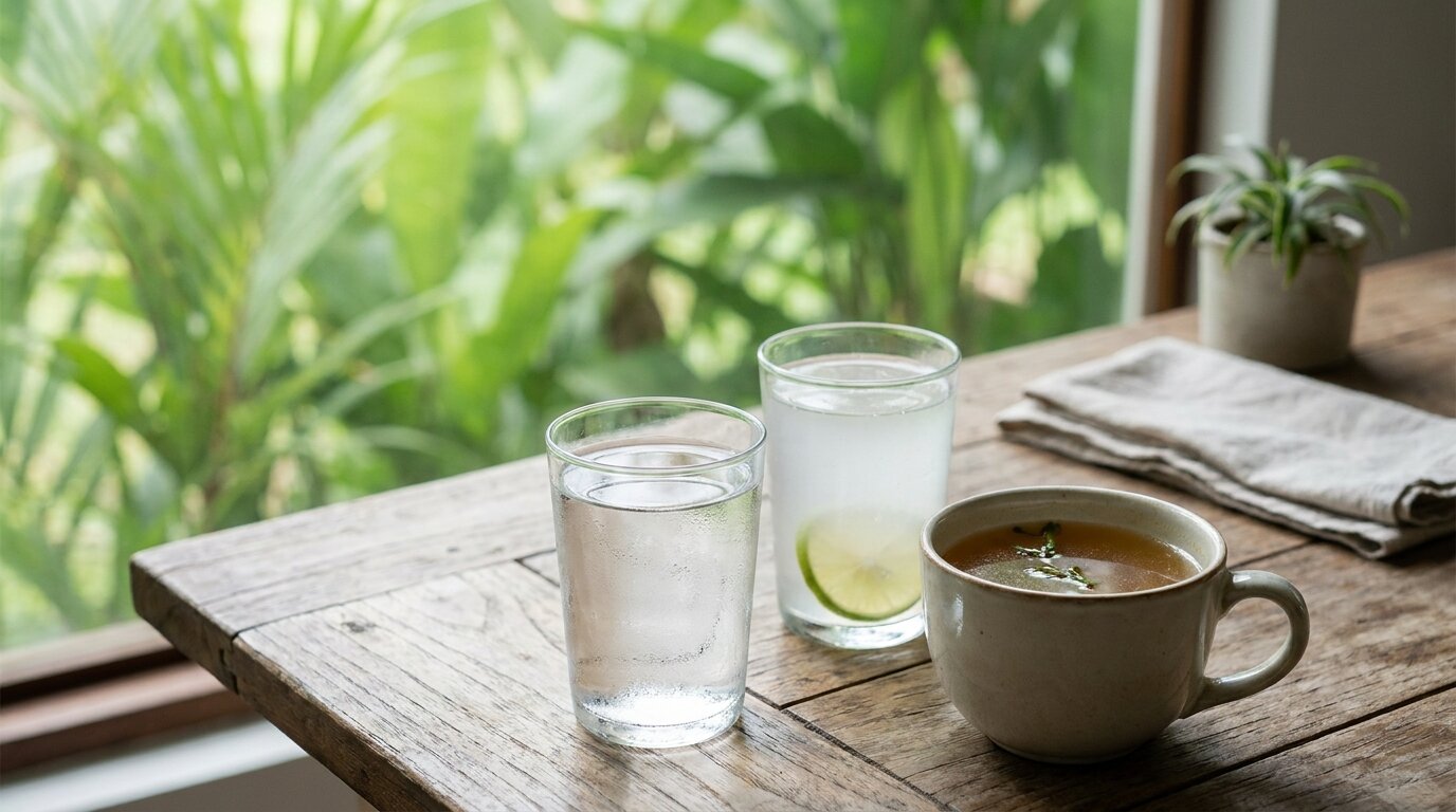 Water, broth and coconut water for hydration during withdrawal